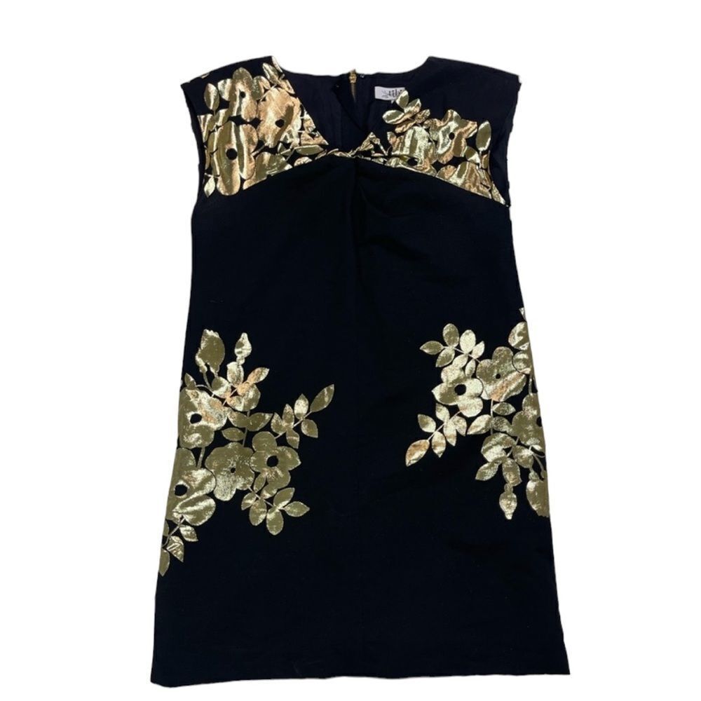Tibi Shift Dress Gold Embroidery
